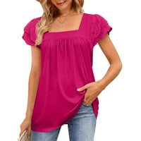 Lovskoo Ljetni vrhovi za žensku košulju Trendy kratki rukav kvadratni vrat čvrste boje Dvoslojni čipka