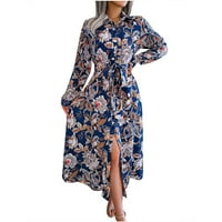 Ljetne haljine za prodaju za žene za žene s dugim rukavima za tisak cvjetnih uzorka Cvjetni ovratnik
