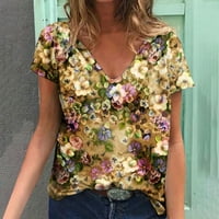 HFYIHGF Womens Ljetni vrhovi Ležerni trendi kratki rukav V izrez cvjetni tiskani majice Slatka teas