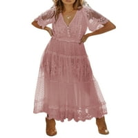 Prednjeg swwalk ženska haljina V izrez Kratki rukav Dress Haljina Maxi večernje haljine Ljeto Flowy