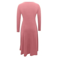 Oalirro Business Casual Haljine za žene okrugle vrata haljine s dugim rukavima za žene gležnjače ružičaste