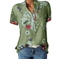 Ženske vrhove kratkih rukava labava bluza cvjetna žena ljeta Henley majica zelena 3xl