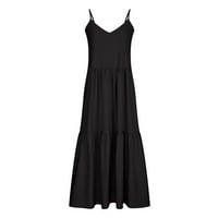 Finelylove opremljene haljine opruge Svečane haljine za žene V-izrez SOLID bez rukava maxi crna 3xl
