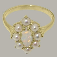 Britanci izrađeni 14K žuti zlatni prirodni opal i kultivirani biserni ženski Obećani prsten - Opcije