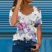 Ženska ljetna casual majica V-izrez Tunni za kratki rukav Torvi za tajice Labava bluza Majica svijetlo