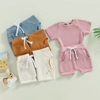 Jkerther baby boy djevojka ljetna odjeća vafla pletiva majica kratkih rukava + elastični šarki za kratke