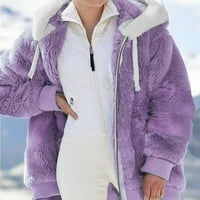 Lyinloo Women Plus size Zimska topala labava plišana jakna sa kapuljačom kaput ljubičasta L
