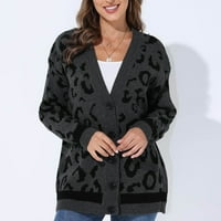Caicj ženski jesen modni ženski dugi rukav Basic Knit Cardigan rebrani otvoreni džemper siv, jedna veličina