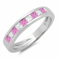 DazzlingRock kolekcija 10k Princess Pink Sapphire & White Diamond ženski vjenčani prsten za slaganje, bijelo zlato, veličina 4.5