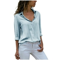 Ženski gumb dolje majice dugih rukava šifon ured V izrez casual busines bluze vrhovi elegantne labave