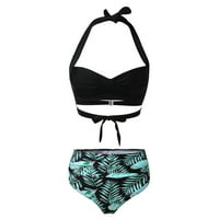 Tking Fashion Womens kupaći kostimi za kupaći kostim dva retro Halter Ruched High Squik Print bikini