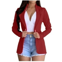 Tking Fashion Wemens Dugi rukav Solidan Cardigan Ljeto Plue Real odijelo Pocket bluza Crveni XL