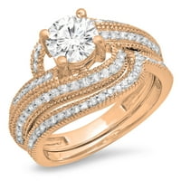 1. Carat 18K ružičasto zlato okruglo rezanje Dijamantnih ženskih prsted zaručnički prsten sa odgovarajućim