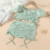 Thefound Toddler Baby Girls Ljetna odjeća Čvrsta boja elastični nacrtač za crtanje mini suknja odjeća
