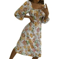 Kratka maxi haljina za ženske dugih rukava modne četvrtastog ovratnika čipka u obliku cvjetne haljine
