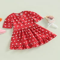 Coduop Kid Baby Girls Walentinovo Ležerne haljina kratki rukav Ruffle Heart Print High Squik haljina