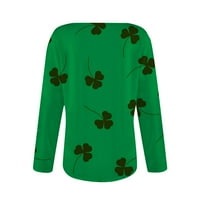 Ženski modni casual sv. Patrickov dan tiskani majica s dugim rukavima čipkasti šivanje gornje zelene