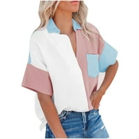 Žene plus veličine modne žene kauzalno dugme za patchwork bluzu kratkih rukava majica ljetni vrhovi
