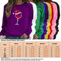 Paille Women Xmas Okrugli ovratnik majica Topli rad Tee Wine Glass Print Tunic Bluza Pulover Claret