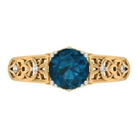 1. CT London Blue Topaz Filigranski zaručnički prsten sa dijamantnim naglaskom, 14k žuto zlato, SAD
