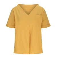 Ženske pamučne posteljine vrhovi kratkih rukava s kratkim rukavima VEKS casual labavo odlična bluza