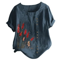 Ljetne žene pamučno posteljina majica na vrhu casual labava modernog trendi cvijeća tunika TEES kratki