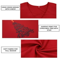 Ženske plus veličine Crvene majice Sretan božićni bluze s dugim rukavima Crewneck vrhovi pulover stabla