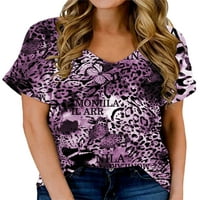 Colisha Dame Ljeto vrhovi kratki rukav majica Leopard Print Majica Casual Holiday V izrez Pulover Purple