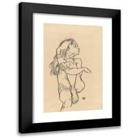 Egon Schiele crni moderni uokvireni muzej umjetnički print pod nazivom - sjedeći gola djevojka pričvršćuju