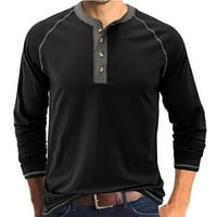 Muški Henleyji košulja dugih rukava casual gumba Pamučna osnovna majica pulover na vrhu crne 2xl