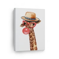 Osmjeh Art Dizajn Portret žirafe koji nose šešir i crvene čaše žvakaće crvene mjehuriće gum platnena
