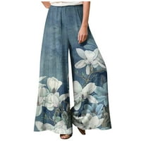 Hlače za žene Ljeto cvjetni print Visoko stručni hlače široke noge casual elastične struke Palazzo hlače