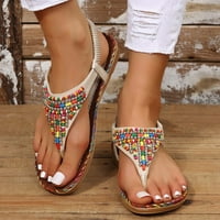 Ecqkame Ženske stanovi Sandale Weums Ljetni modni povremeni etnički stil Flip flops ravni dno Sandale