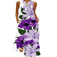 Prednjeg swalk ženske haljine Ljeto Maxi haljina V izrez casual bez rukava cvjetni print plaže sa džepovima