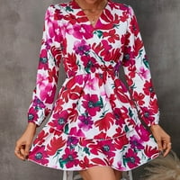 Haljina s dugim rukavima za žene Ležerne prilike Elegantne jesene odjeće Cvjetni print ramena s dugim