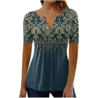 Umitay ljetni vrhovi za ženska majica bluza Dugme Vintage Ispis kratki rukav casual osnovni vrh pulover