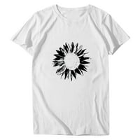 Xihbxyly Ženska ljetna majica suncokret za žene plus veličine Print Okrugli vrat Majica s kratkim rukavima