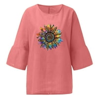 Yyeselk Plus Veličina ženske bluze trendi kratkih rukava Crew vrat Letnje Ležerne prilike majica Daisy