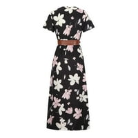 Proljetne maxi haljine za žene casual vintage cvjetni ispis kratkih rukava dubok križ s vratom dugačka