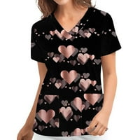 Dame zaljubljenih dame ispis vrhovi za žene za žene radne uniforme majice Prozračiva uzorak V-izrez