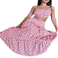 Merqwadd Žene Ljetna suknja Set cvjetnog tiska CAMI High Squik Maxi suknja Tinered Ruffle Boho Beach