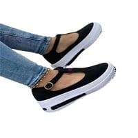 Oucaili Ženska platforma cipela T-remen Loafer Retro klina na loaferima Lagana zatvorena okrugla cipele