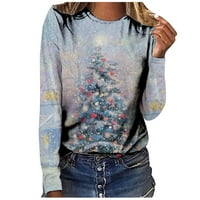 Safuny Women plus veličina labav pulover Okrugli vrat TREVE Grafičke vrhove Trendne majice Jesen Sretan