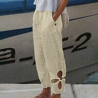 CACOMMARK PI Clearence Ženska ljetna casual labava pamučna i posteljina džepa Solid Bool Hlače hlače