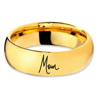Tungsten mama tipografija Pisanje prstena za prsten za muškarce Žene Udobne cipele 18K žute zlatne kupole