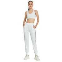 Ženske solidne boje midi struka pamučne hlače labave ravne džepove casual pantalone hlače bijele m