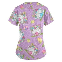 V rect T majice za žene cvjetne ljetne vrhove kratkih rukava majice Ležerne prilike tunike ljubičaste