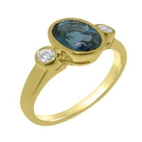 Britanci napravio je 10k žuto zlato prirodni London Blue Topaz & Cubic cirkonia ženski Obećani prsten