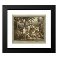 Bartolomeo Pinelli Crni moderni uokvireni muzejski umjetnički ispis pod nazivom - Telemachus igra i pjeva pastirima u Egiptu, iz avantura Telemachusa, knjige