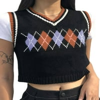 Bebiullo Ženska ulična odjeća Preporuka Stil Plitnewer Cisterna TOP V izrez Argyle Pleteni pleteni džemper